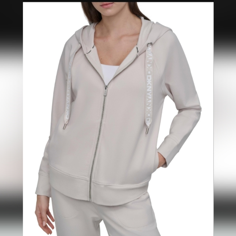 DKNY Women's Off-White Zip-Up Hoodie
